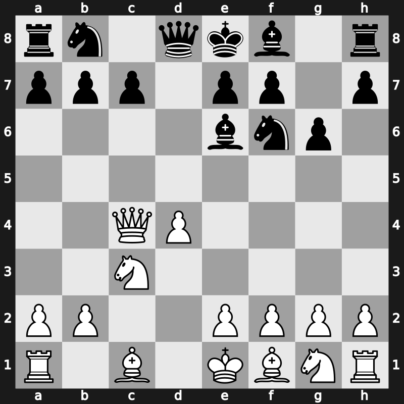 D81c - 4…dxc4 5.Qxc4 Be6 - Early Russian [-0.12]