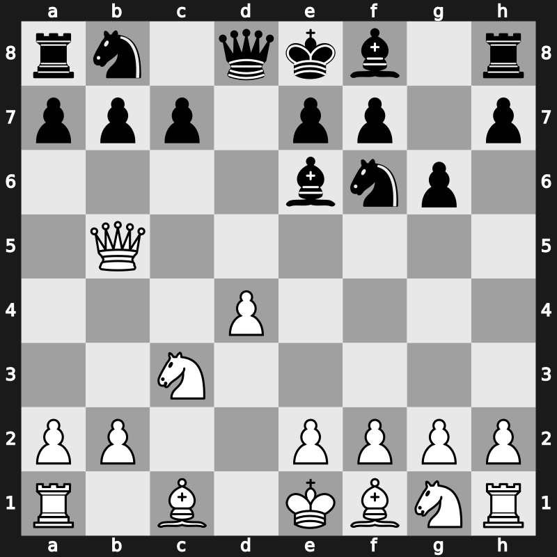 D81f - 4…dxc4 5.Qxc4 Be6 6.Qb5+ - Early Russian [-0.08]