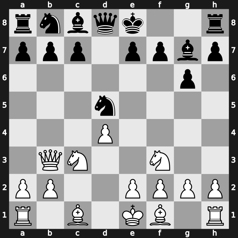 D90k - 4…Bg7 5.cxd5 Nxd5 6.Qb3 - Three Knights Exchange Romanishin Variation [-0.19]