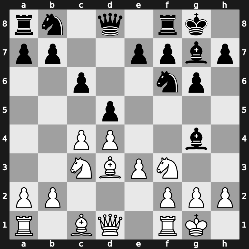 D94q - 5…O-O 6.Bd3 c6 7.O-O Bg4 - Smyslov Defence [+0.24]