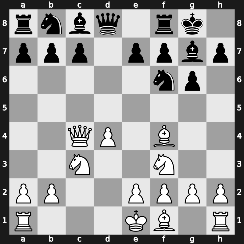 D96j - 5…dxc4 6.Qxc4 O-O 7.Bf4 - Russian [+0.08]