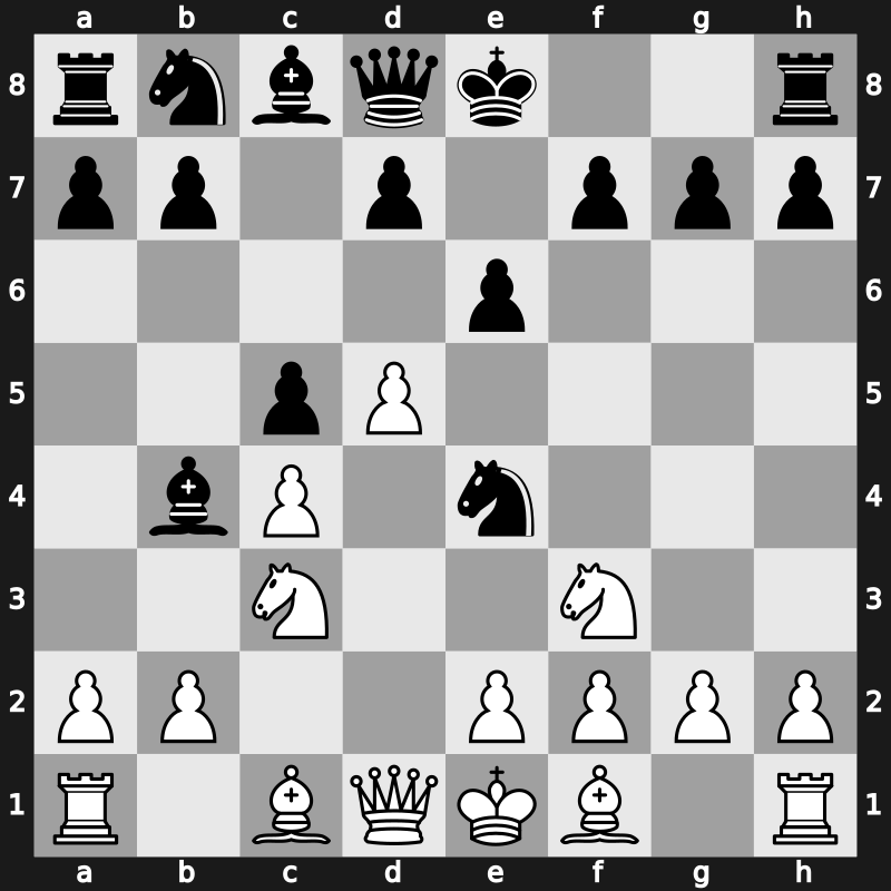 E21k - 4…c5 5.d5 Ne4 - Three Knights Euwe Variation