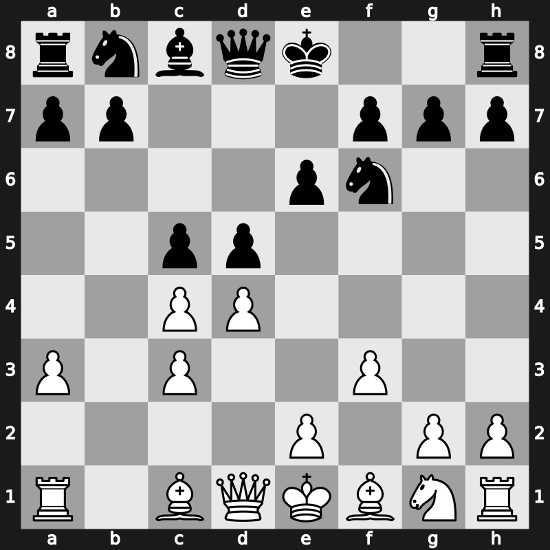 E24i - 4…Bxc3+ 5.bxc3 c5 6.f3 d5 - Saemisch [+0.04]