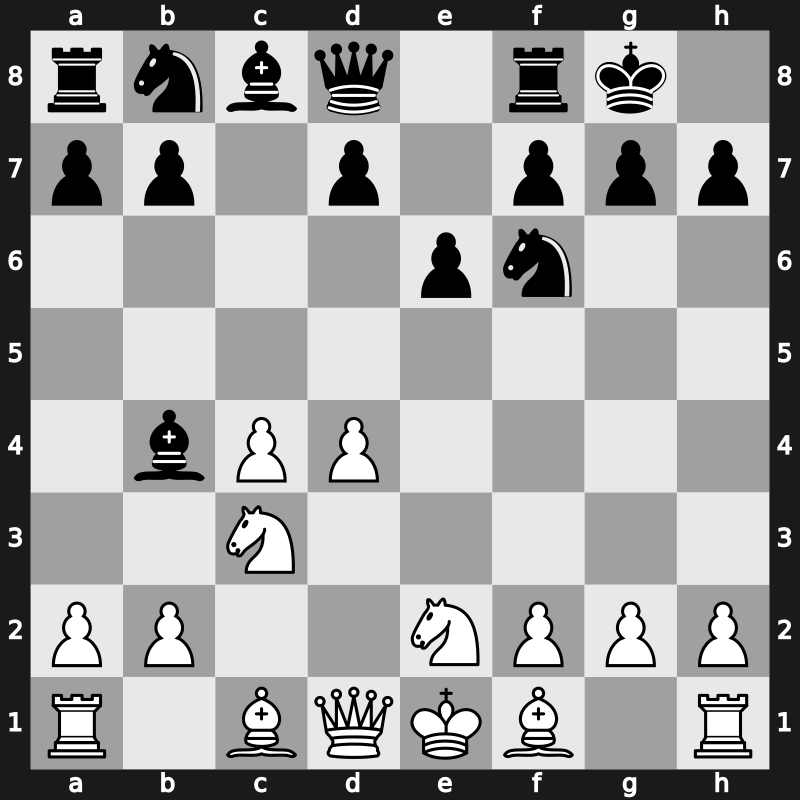 E42e - 5…cxd4 6.exd4 O-O [+0.39]