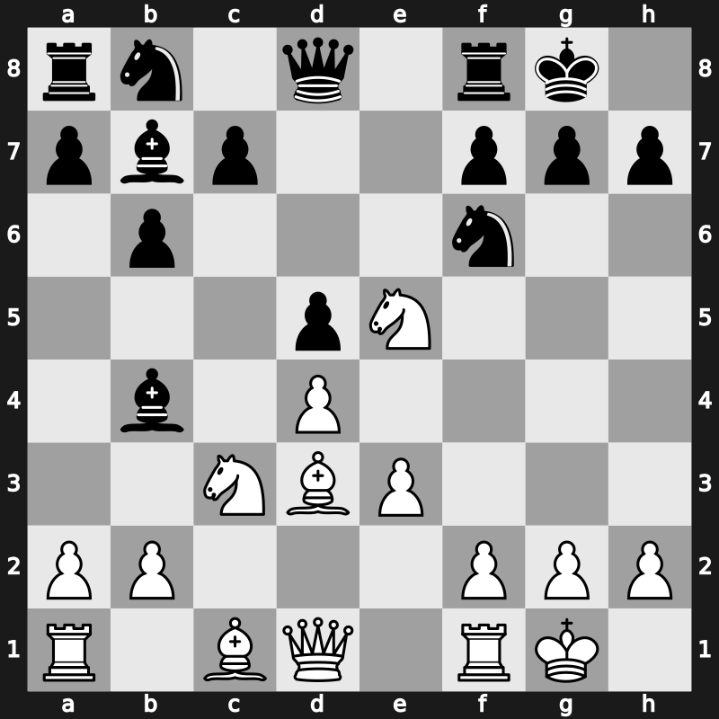 E52i - 7.O-O Bb7 8.cxd5 exd5 9.Ne5 - Main Line [+0.30]