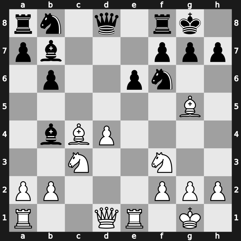 E54l - 8.Bxc4 cxd4 9.exd4 b6 10.Bg5 Bb7 11.Re1 - Main Line Karpov [-0.10]