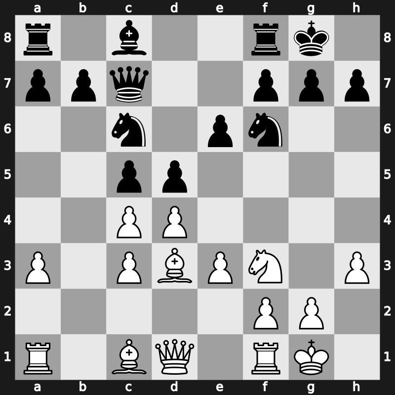 E58e - 9.bxc3 Qc7 10.h3 - Main Line [+0.11]