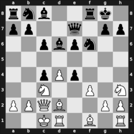 1951 World Championship 19th – Round 12 – Bronstein, David I – 0-1 – Botvinnik, Mikhail – G9