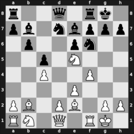 1957 URS Ch, semi final – Round 5 – Goldberg, Grigory A – 1/2-1/2 – Nikolaevsky, Yuri V – G43