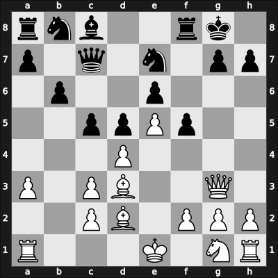 1957 World Championship 21th – Round 14 – Smyslov, Vladimir – 1/2-1/2 – Botvinnik, Mikhail – G12