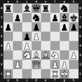 E74g - 7.d5 a6 8.a4 h6 9.Be3 e6 10.Qd2 exd5 11.exd5 Kh7 12.h3 Re8 13.Bd3 Nbd7 14.Nf3 Ng8 15.O-O - Averbakh (1959)